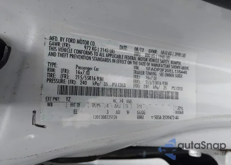 2014 Ford Focus Se z USA, uszkodzony, nr VIN 1FADP3F20EL135448